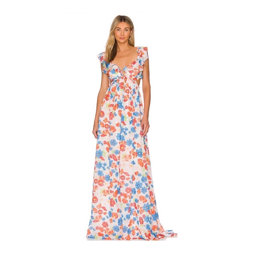 Floral Ruffle Maxi Dress in Multi-Color